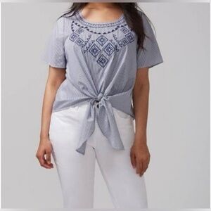 Lane Bryant Blue Embroidered front tie Women's Top 18/20